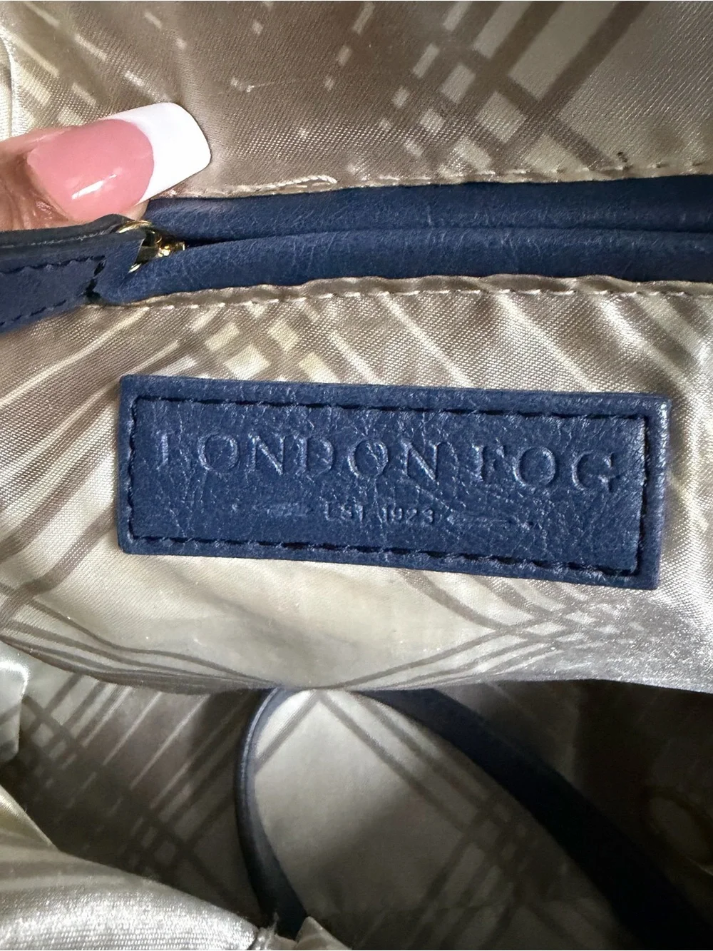 London Fog Navy Textured Dome Satchel